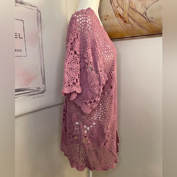Roaman’s Short Sleeve Crochet Cardigan Plus Size 22/24 1X Lilac - Picture 2 of 16